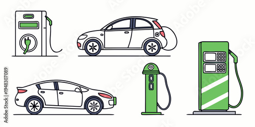 electric vehicles and charging stations Vector