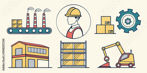 a set of construction and industry related icons Vector