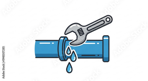 Leaking blue pipe with adjustable wrench tightening fitting water drops falling