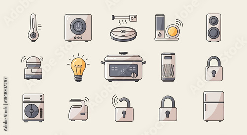 Various home appliances and devices, including smart home gadgets and security items