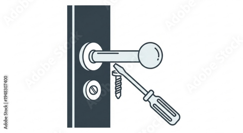 Door handle with screwdriver and key home repair and maintenance concept illustration