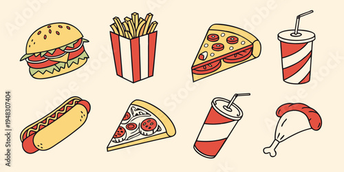 a collection of fast food items Vector