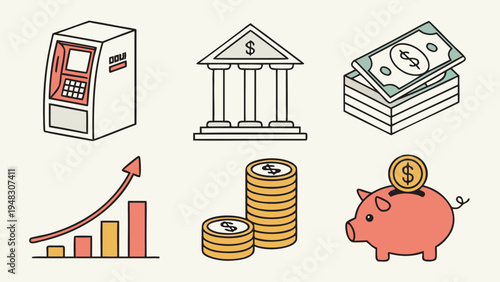 a collection of financial icons and symbols Vector