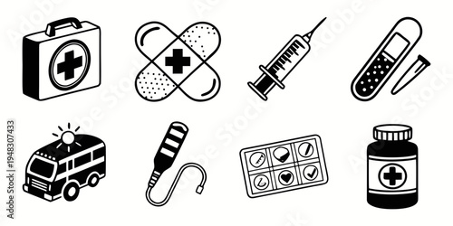 medical supplies and ambulance for healthcare Vector
