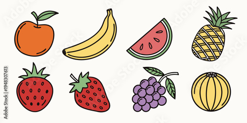 a colorful set of fruit icons Vector