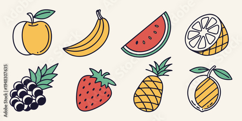 a collection of fruit icons in a colorful illustration Vector