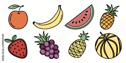 a colorful collection of fruit icons Vector