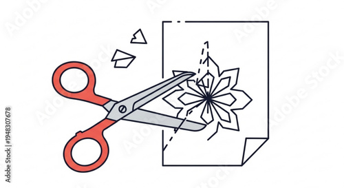 Scissors cutting out a flower design from paper with precision and care for crafting and diy projects