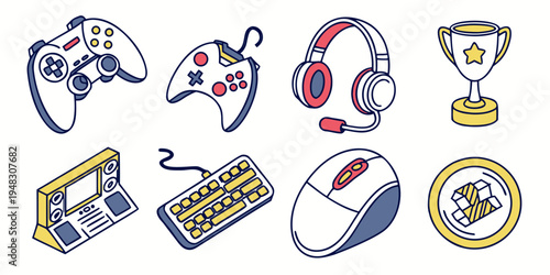 a collection of gaming accessories and devices Vector