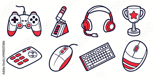 collection of gaming peripherals and accessories Vector