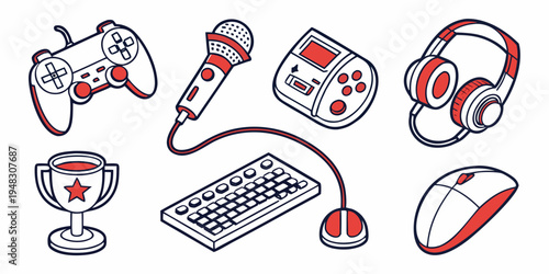 a collection of gaming accessories and peripherals Vector