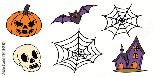 halloween icons including pumpkin and spider web Vector