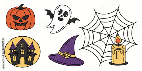 halloween icons including pumpkin ghost and spider web Vector