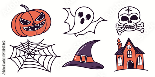 halloween icons including pumpkin ghost and haunted house Vector
