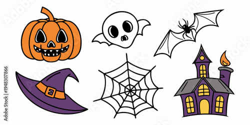 halloween icons including pumpkin and haunted house Vector