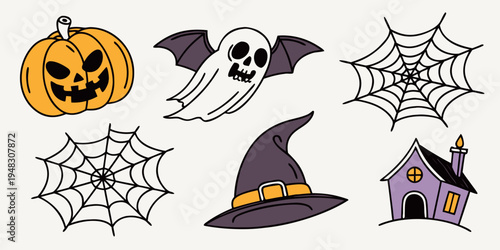 halloween icons including pumpkin ghost and witch hat Vector