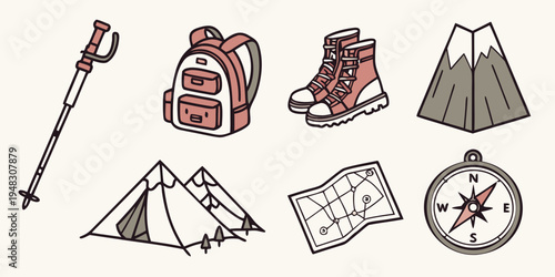 a collection of camping gear and accessories Vector