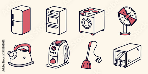 a collection of household appliances Vector