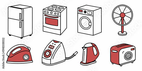 a collection of household appliances Vector