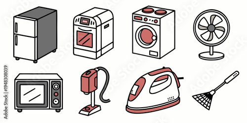 a collection of household appliances and cleaning tools Vector