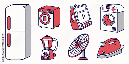 a collection of household appliances Vector