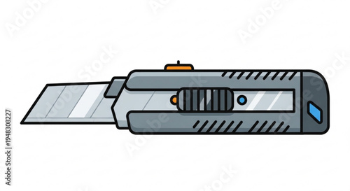Utility knife with exposed blade on white background tool for cutting various materials