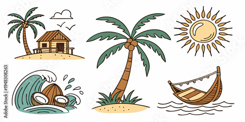 tropical island with palm trees and a boat Vector