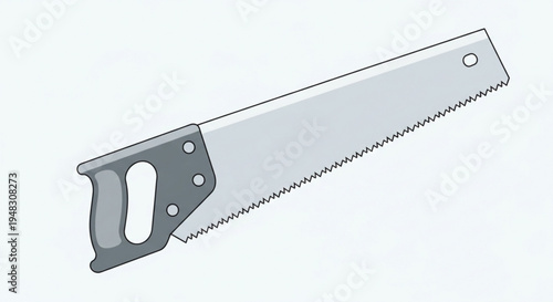 Handsaw with gray handle and metal blade for cutting wood or materials