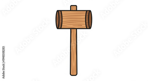 Wooden mallet with handle brown color isolated on white background cartoon style