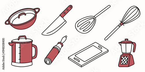 a collection of kitchen utensils and appliances Vector