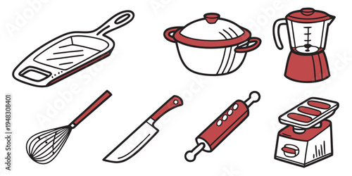 a collection of kitchen utensils and appliances Vector