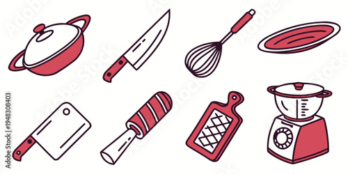 a collection of kitchen utensils and appliances Vector