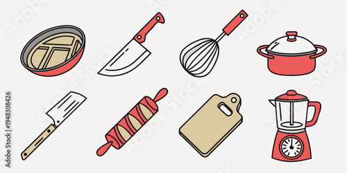 a collection of kitchen utensils and appliances Vector
