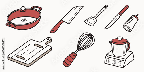 kitchen utensils and tools for cooking and food preparation Vector