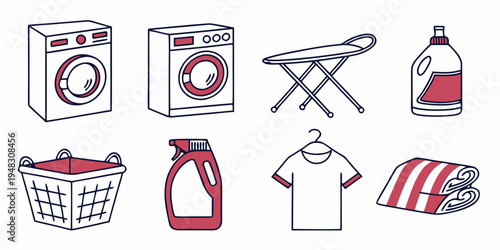 laundry and cleaning supplies icons Vector