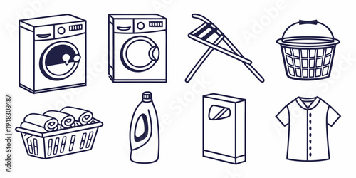 a collection of laundry items and washing machines Vector