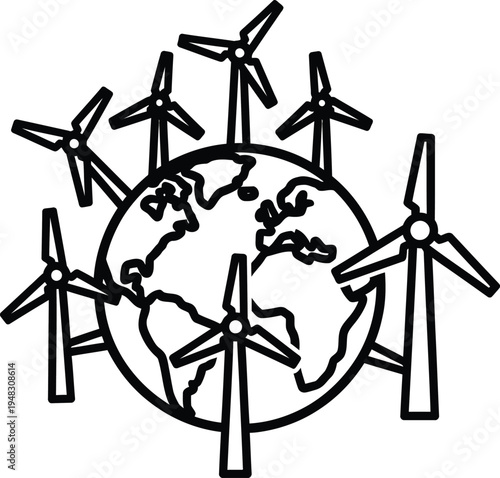 Earth with wind turbines for renewable energy