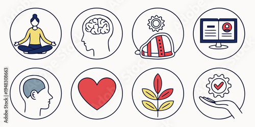 a set of eight icons representing various aspects of health and wellness Vector