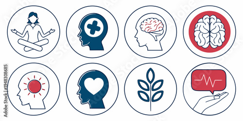 a collection of mental health and wellness icons Vector
