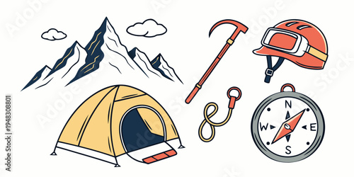 a collection of camping and hiking gear Vector