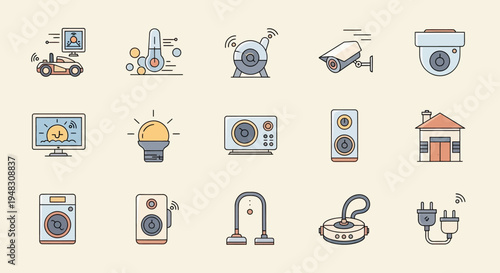 A collection of icons representing smart home devices and their functions