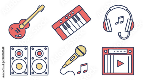 a collection of musical instruments and equipment Vector