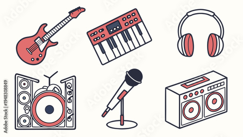 a collection of musical instruments and equipment Vector