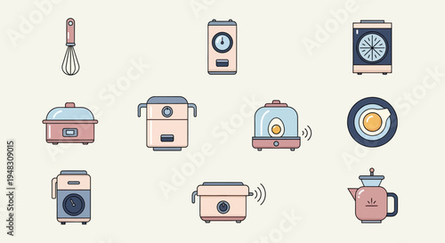Flat icons of kitchen appliances and cooking utensils