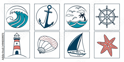 a collection of nautical icons on a white background Vector