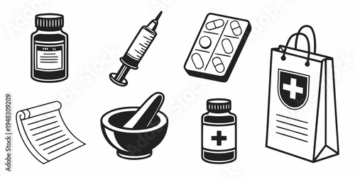 medical supplies and pharmacy items Vector