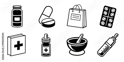pharmacy and medicine icons Vector