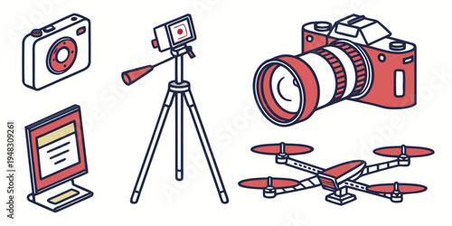 a collection of photography and filming equipment Vector