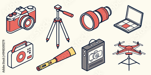 a collection of photography and video recording equipment Vector