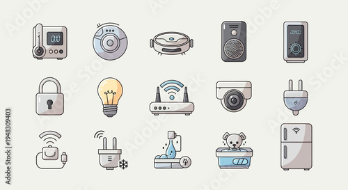 Collection of modern smart home devices, from cleaning robots to security